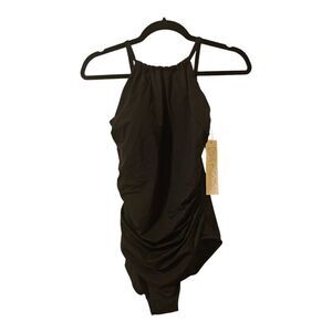 DREAMSUIT by Miracle Brands Black Ruched One-Piece Swimsuit - Size 8 NWT